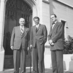 Charles E. Fuller, trustee Billy Graham, and Edward John Carnell in front of Payton Hall