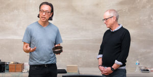Makoto Fujimura and Ian Cron at Fuller's "Culture Care Week" event