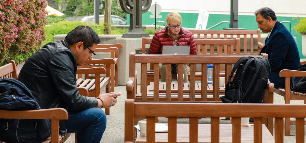 Students sitting outside