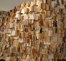 Art installation of open books on a wall