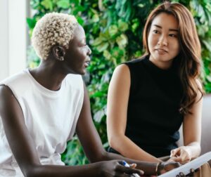two women talking