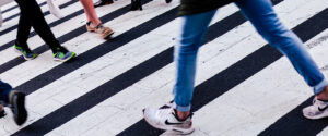 walking across a street