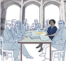 woman at table illustration
